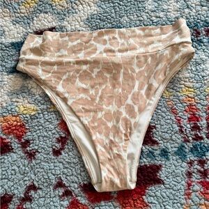 Aerie High-Cut Cheeky Bikini Bottom in Tan and Cream